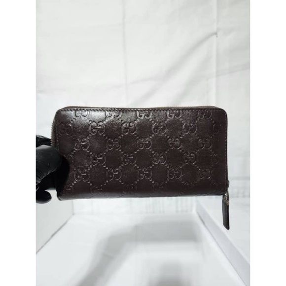 Authentic Gucci Signature Continental Zip Around Leather Wallet Chocolate Brown - Picture 3 of 13